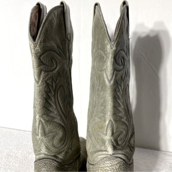 Vintage Grey Green Leather Pointed Toe Cowboy Boots 8.5 - Picture 9 of 16